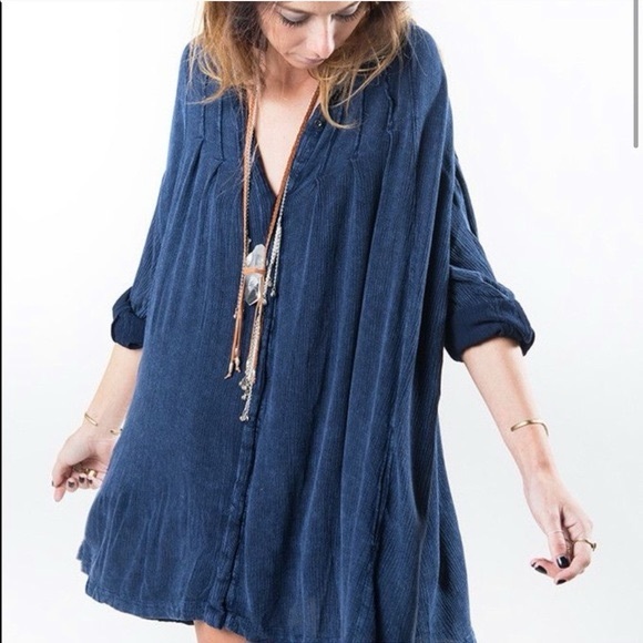 Free People Dresses & Skirts - Free People Spin Me Boho Oversized Button-Up Tunic Shirt Dress - Sz S